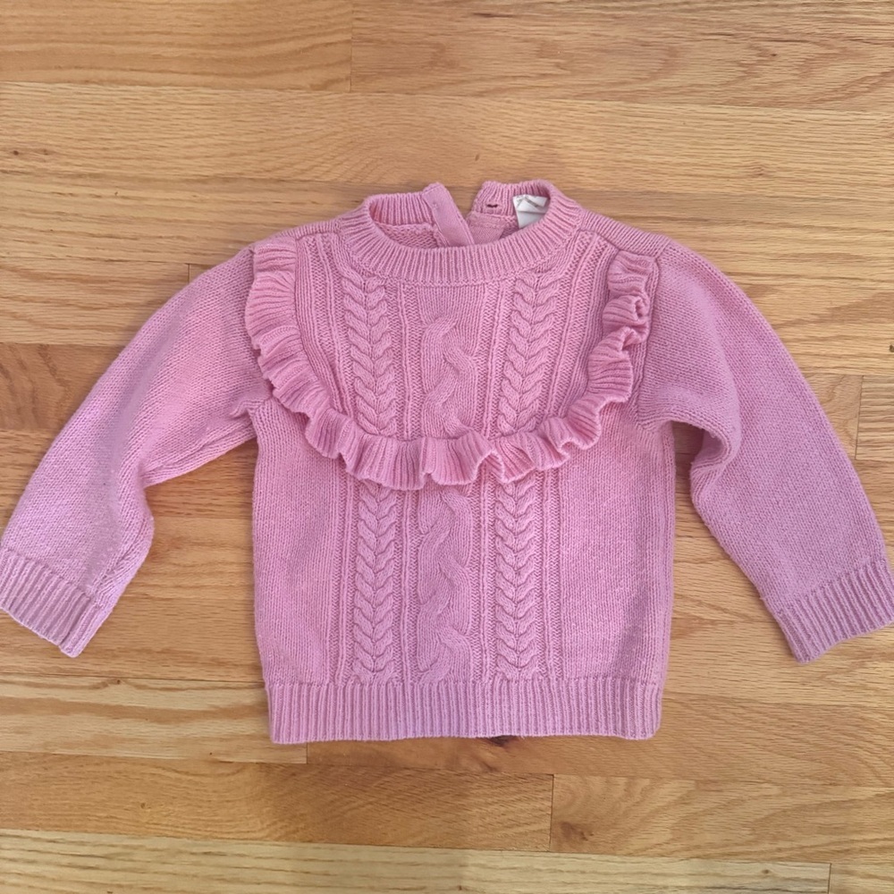 H&M Pink Ruffle Cable Knit Sweater 18m Baby
